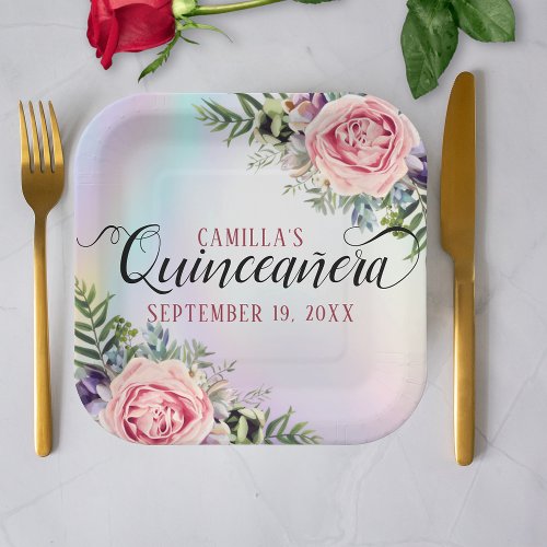 Romantic Elegant Charming Floral Quinceaera Paper Plates