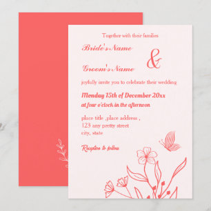 Romantic elegant coral pink floral wedding invitation