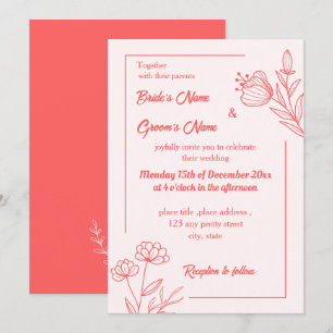 Romantic elegant coral pink floral wedding invitation
