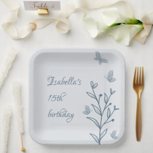 Romantic elegant dusty blue floral paper plates