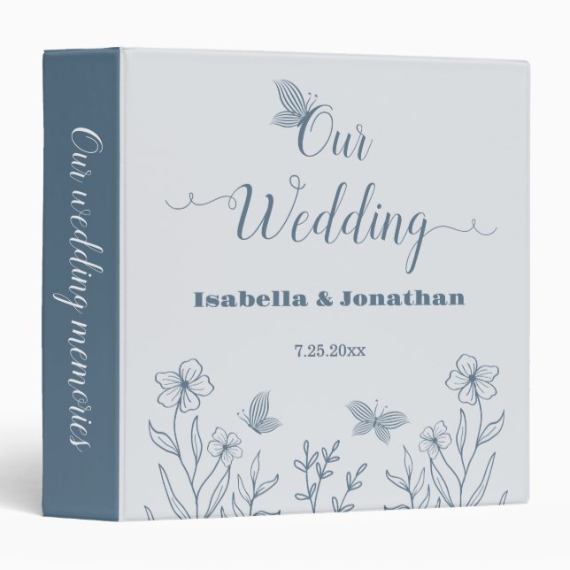 Romantic elegant dusty blue floral photo album 3 ring binder (Front/Spine)