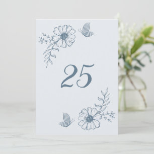 Romantic elegant dusty blue floral table number
