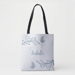 Romantic elegant dusty blue floral tote bag
