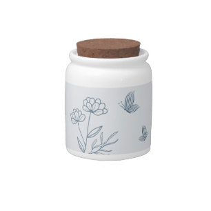 Romantic elegant dusty blue floral wedding candy jar