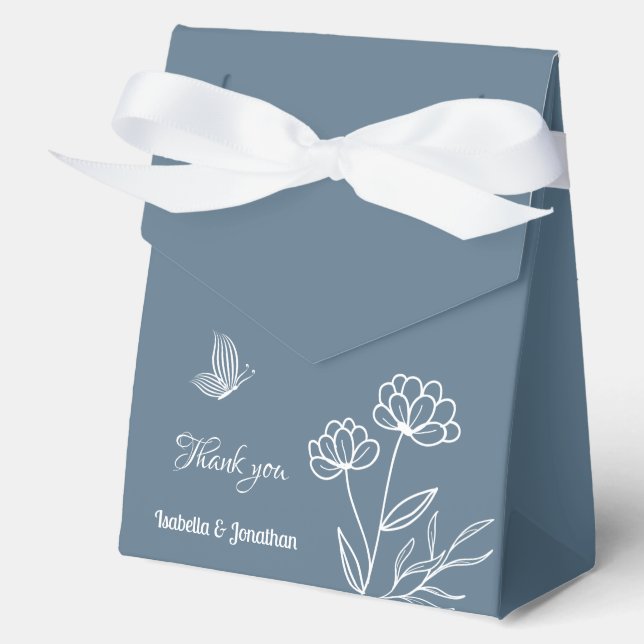 Romantic elegant dusty blue floral wedding  favor boxes (Front)