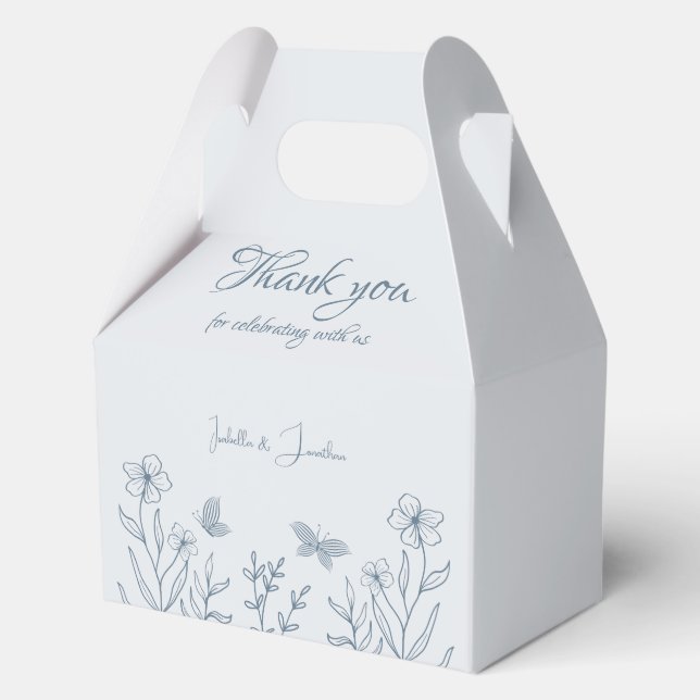 Romantic elegant dusty blue floral wedding favor boxes (Front)
