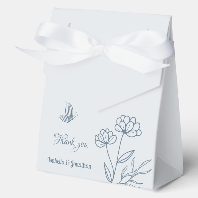 Romantic elegant dusty blue floral wedding favor boxes (Front)