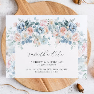 Romantic Elegant Dusty Blue Peach Florals Wedding Save The Date