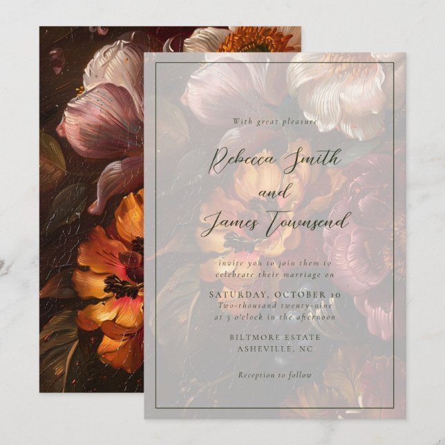 Romantic Elegant Fine Art Floral Painting Wedding Invitation (Front/Back)