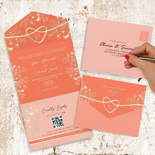 Romantic Elegant Floral Peach All In One Invitation