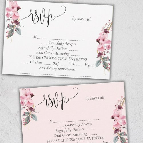 Romantic elegant floral pink wedding RSVP card