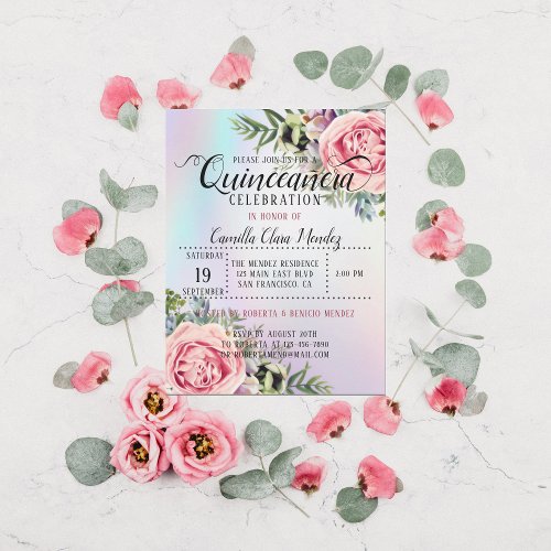 Romantic Elegant Floral Quinceaera Invitation