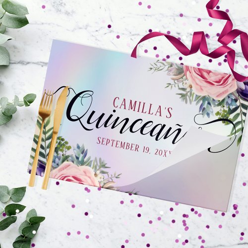 Romantic Elegant Floral Quinceaera Paper Placemat