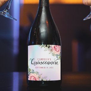 Romantic Elegant Floral Quinceañera Sparkling Wine Label