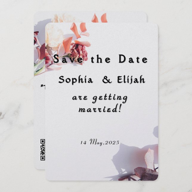 Romantic Elegant Floral Save the date wedding card (Front/Back)
