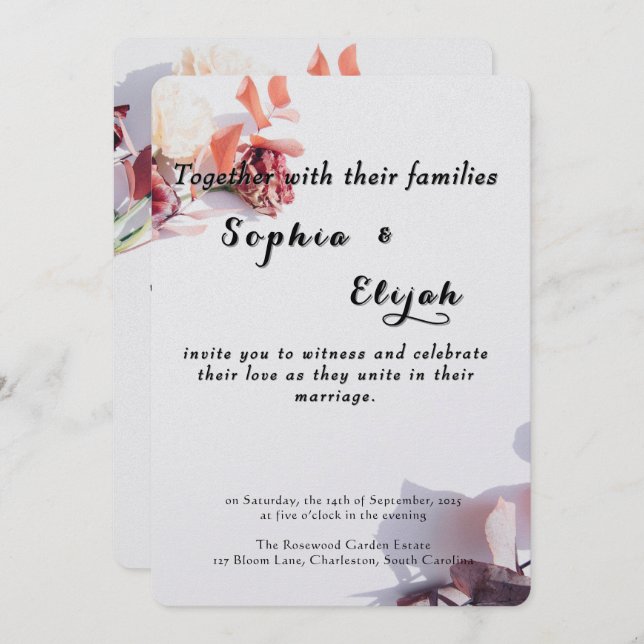 Romantic Elegant Floral Wedding Invitation (Front/Back)
