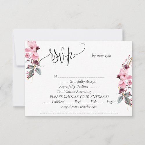 Romantic elegant floral wedding RSVP card