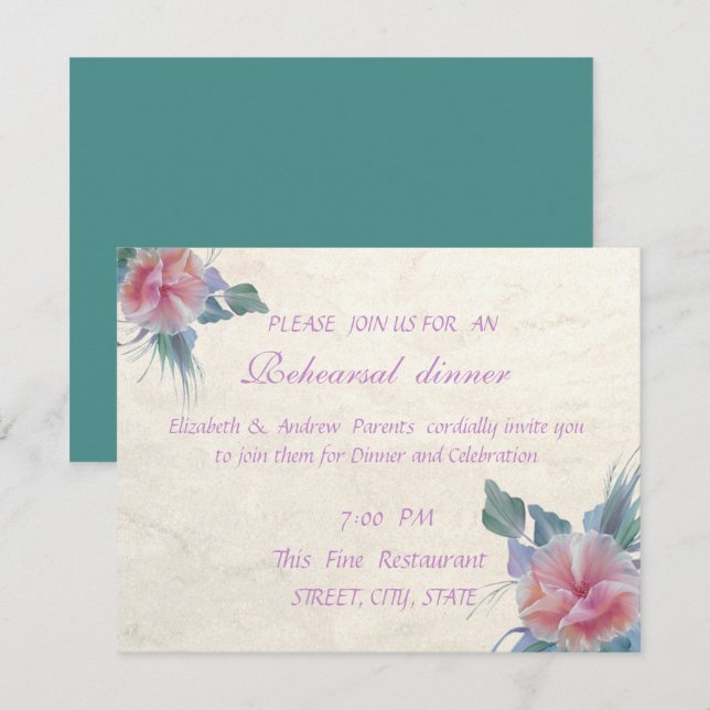 Romantic Elegant Flowers  Rehearsal Dinner Invitation (Front/Back)