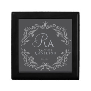 Romantic Elegant Foliage Monogram Grey Gift Box