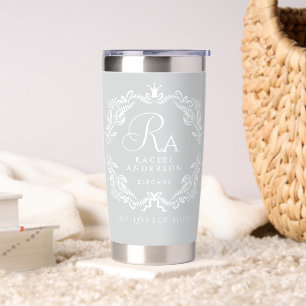 Romantic Elegant Foliage Monogram Grey Insulated Tumbler