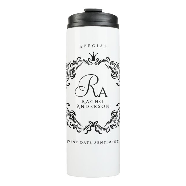  Romantic Elegant Foliage Monogram Thermal Tumbler (Front)