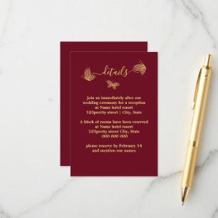 Romantic elegant gold butterflies burgundy wedding enclosure card