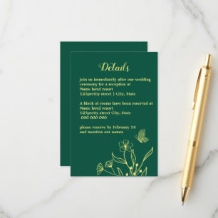 Romantic elegant gold butterflies emerald wedding enclosure card