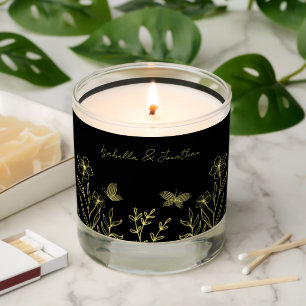 Romantic elegant gold floral black wedding scented candle