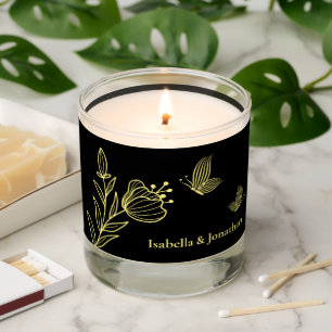Romantic elegant gold floral black wedding scented candle