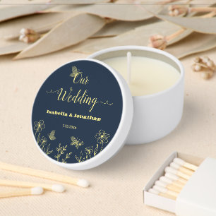 Romantic elegant gold floral navy wedding mini candle favors