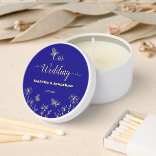 Romantic elegant gold floral royal blue wedding mini candle favors