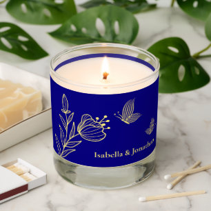 Romantic elegant gold floral royal blue wedding scented candle