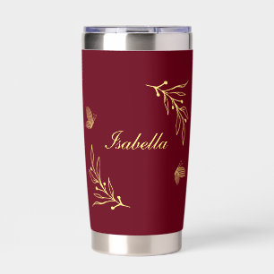 Romantic elegant gold flower burgundy insulated tumbler