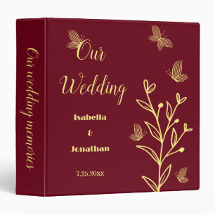 Romantic elegant gold flower burgundy photo album 3 ring binder