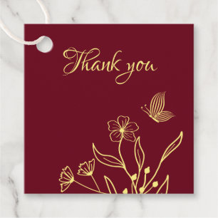 Romantic elegant gold flower burgundy wedding favor tags