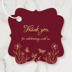 Romantic elegant gold flower burgundy wedding favor tags