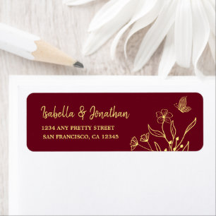 Romantic elegant gold flower burgundy wedding label