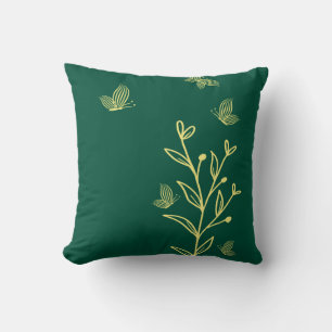 Romantic elegant gold flower emerald green throw pillow