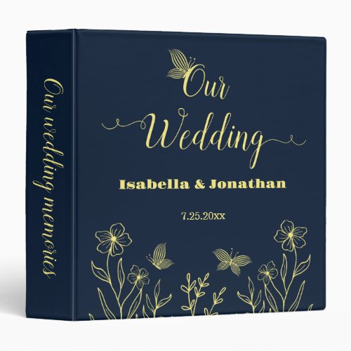 Romantic elegant gold flower navy photo album