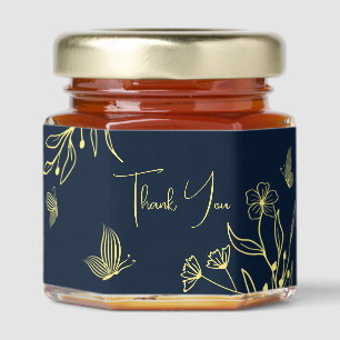 Romantic elegant gold flower navy wedding honey jar favors