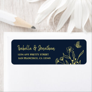 Romantic elegant gold flower navy wedding label