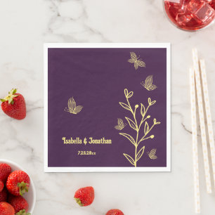 Romantic elegant gold flower purple napkins