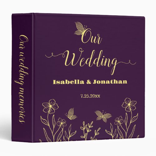 Romantic elegant gold flower purple photo album