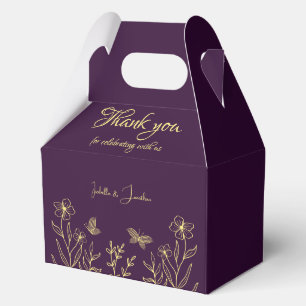 Romantic elegant gold flower purple wedding favor boxes