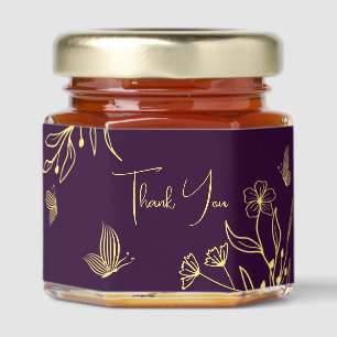 Romantic elegant gold flower purple wedding honey jar favors