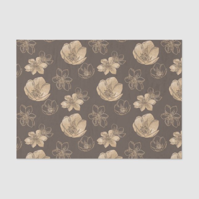 Romantic Elegant Gold Foil Floral Pattern Tissue Paper (Front)