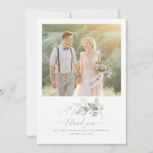 Romantic Elegant Greenery Wedding Thank You Photo Card