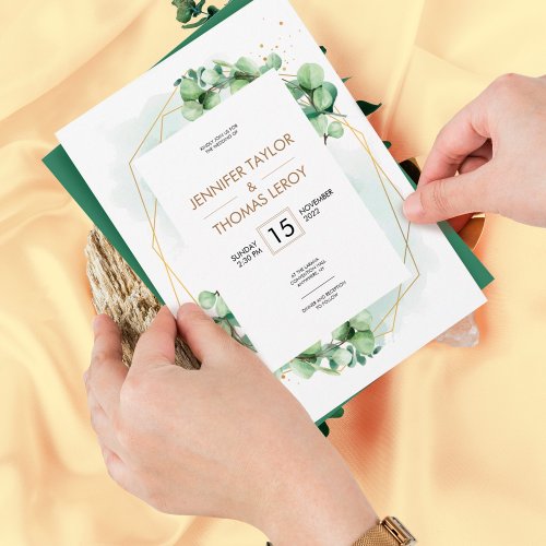 Romantic elegant greenery with eucalyptus wedding invitation