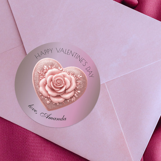 Romantic Elegant Heart Rose Metallic Valentine's 