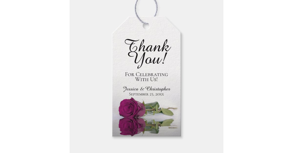 Romantic Elegant Magenta Rose Wedding Thank You Gift Tags | Zazzle
